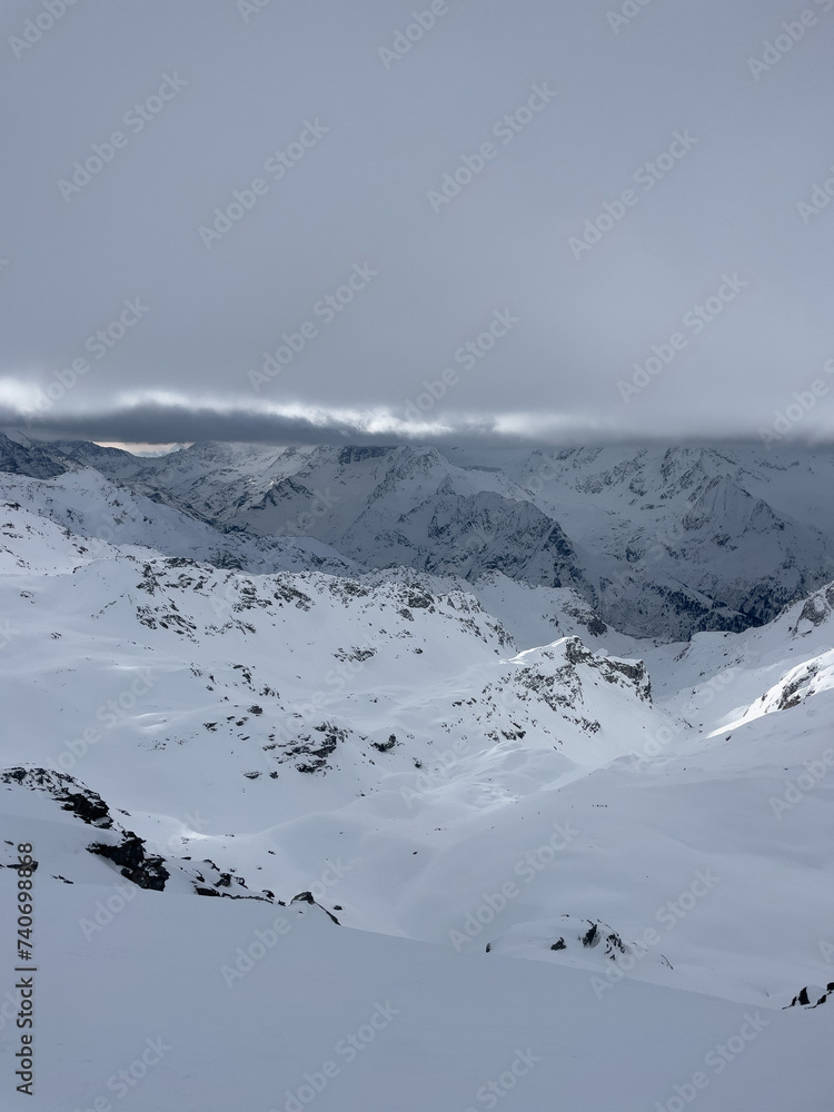 Backcountry skiing landscapes around Lech-Zurs in the Arlberg region, Austria