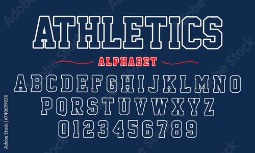 Editable typeface vector. Athletics sport font in american style for football, baseball or basketball logos and t-shirt. 