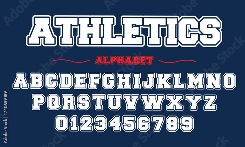 Editable typeface vector. Athletics sport font in american style for football, baseball or basketball logos and t-shirt.	 photo