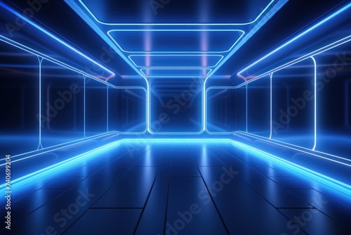 blue neon light in an empty dark room