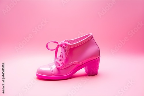 Cute doll accessory ai generated  shoes pink color on pink copy space background   photo