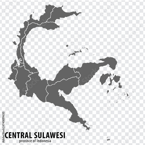 Blank map Central Sulawesi province of Indonesia. High quality map Central Sulawesi with municipalities on transparent background for your web site design, logo, app, UI. Republic of Indonesia.  EPS10 photo