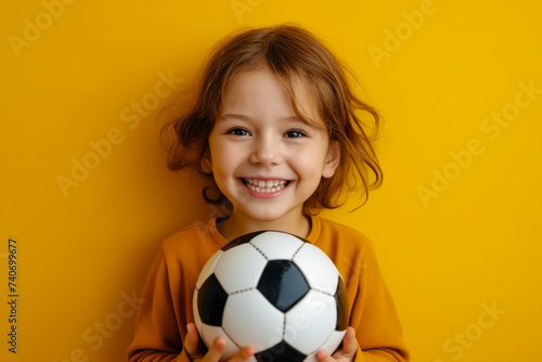 Young child with soccer ball and smiling. © valentyn640