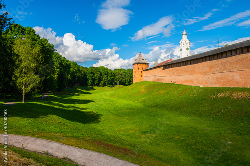 Towers and walls of Veliky Novgorod Kremlin (Novgorod Detinets). Sunny summer day. Russia photo