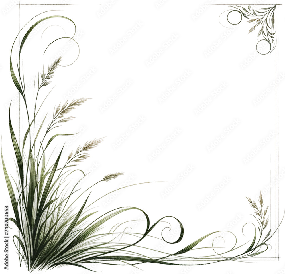 Grass Swirls Decorative Frame isolated on solid white background Grass Swirls Decorative Frame isolated on solid white background
