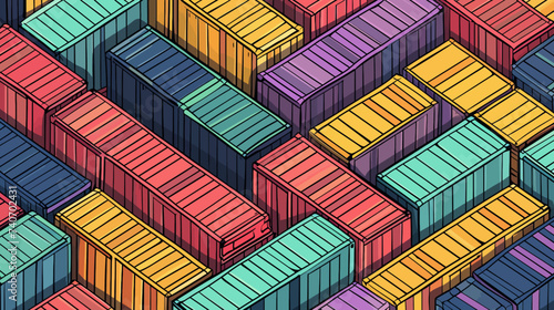 Background pattern of colorful shipping cargo containers stack in rows, Transport business. Global logistics import and export concept
