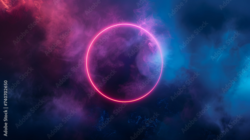 Glowing circle frame with colorful neon smoke background Glowing circle frame with colorful neon smoke background