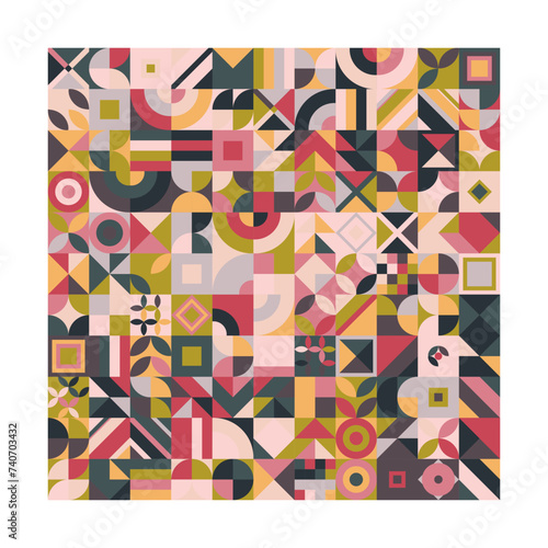 Abstract geometric background. Mosaic artwork design with simple shapes and figures. Pattern with basic form and graphic elements.