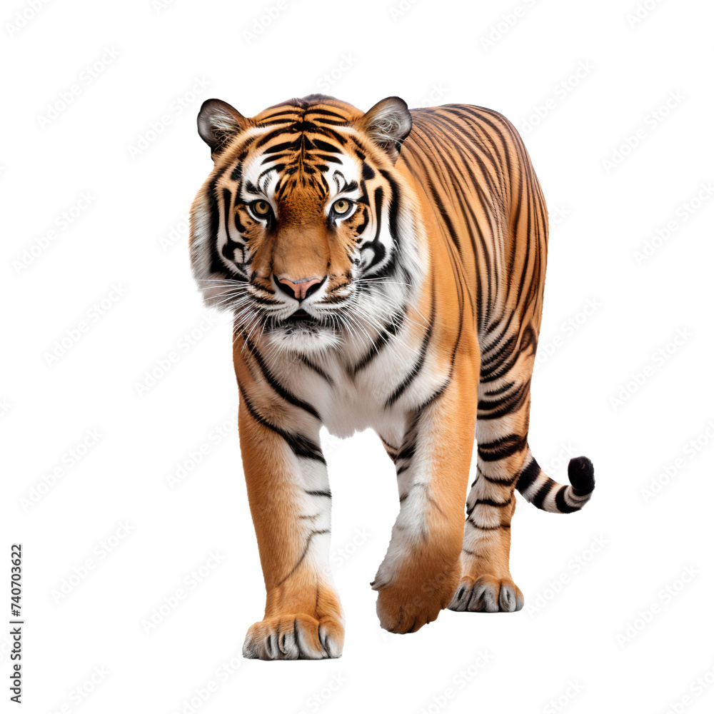 Portrait of a tiger full body, isolated on transparent background