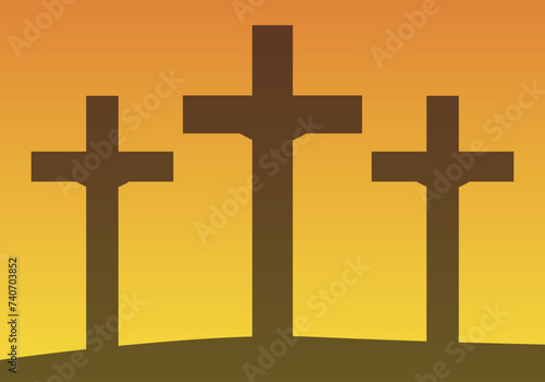 Cruces en una montaña al atardecer o amanecer. 