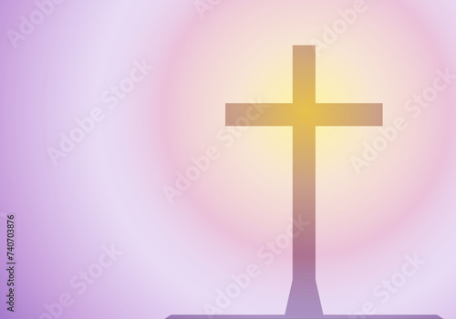 Crucifijo en un fondo amarillo y rosa de Semana Santa.