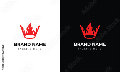 Fire Flame with crown shape Logo design vector. Bonfire Silhouette Logotype icon for food, restaurant personal bussiness