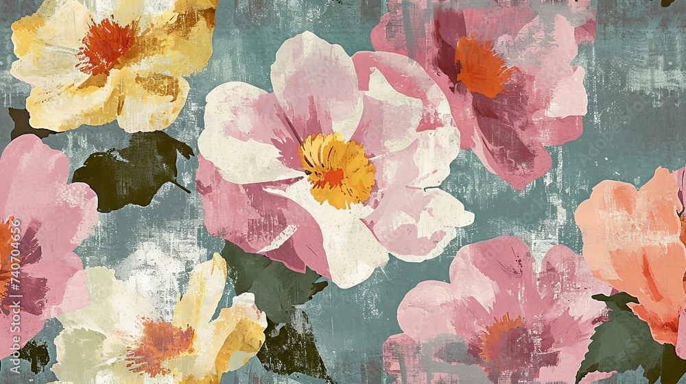 seamless impressionist floral pattern in muted colors