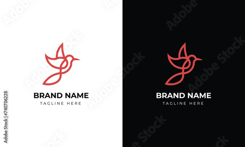 vector line art of abstract colorful hummingbird, colibri wall art design minimal bird line logo icon illustration isolated on white background