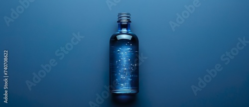  Glass Bottle With Water On A Blue Background. Generative AI	
