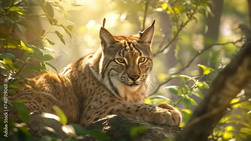 beautiful and endangered eurasian lynx in the nature. 4k video animation photo