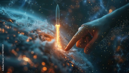 Tech Startup Ignition - The ignition of a rocket signifies the explosive start of a new tech venture in the digital age.