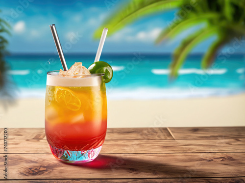 Mary Pickford cocktail on the beach, fresh tropical drink, exotic refreshment, international cocktails