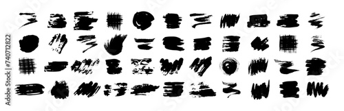 Set of black grunge brush strokes