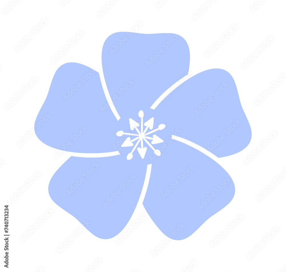 Flax flower silhouette. Vector illustration of a stylized blue flower of a valuable herbaceous plant, isolated on a white background. For the design of label, logo, decor, card, sticker, print Flax flower silhouette. Vector illustration of a stylized blue flower of a valuable herbaceous plant, isolated on a white background. For the design of label, logo, decor, card, sticker, print