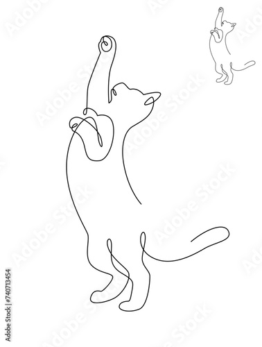 Continuous line drawing cat standing with front legs raised. Front view single linear decorative design concept. Editable stroke vector illustration, Cat in one line for logo, Advertising.