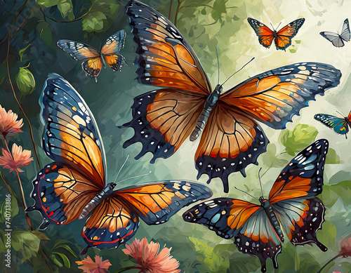 Realistic butterflies set. Flying insects, isolated, art design background