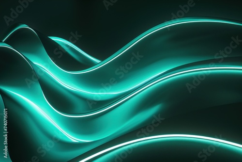 abstract background of colorful neon Turquoise wavy line glowing in the dark