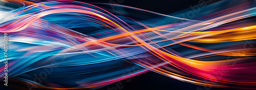 Abstract background with glowing light trail on a black 