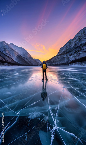 skater enjoys an adventure on frozen lake in mountains © Jenny Sturm