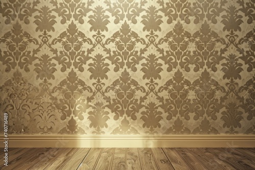 Beige wallpaper with damask pattern