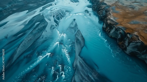 An aerial picture of an icelandic river