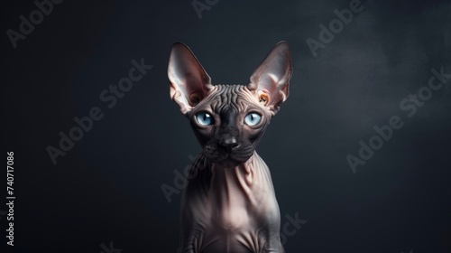 Sphynx cat on a dark background, copy space - generative ai © Nia™