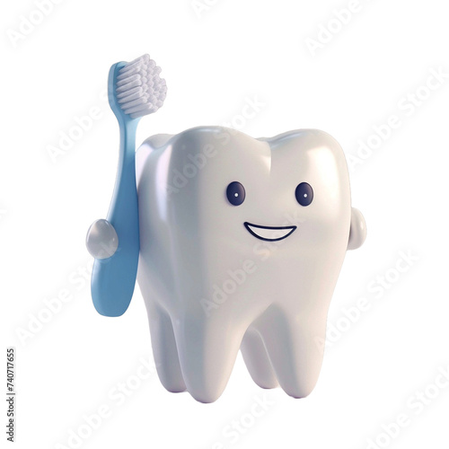 tooth with toothbrush, dentist emoji isolated on transparent background - Generative AI 