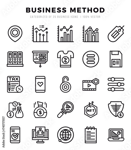 Set of Business Method Icons Lineal icons collection.