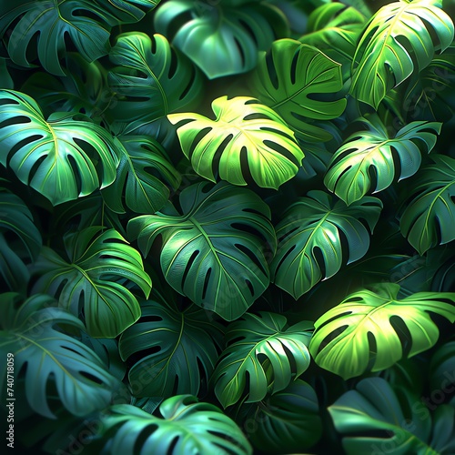 Lush Green Tropical Leaves in 2D Illustration