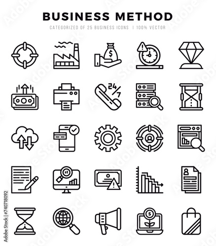 Business Method Lineal icons collection. 25 icon set. Vector illustration.
