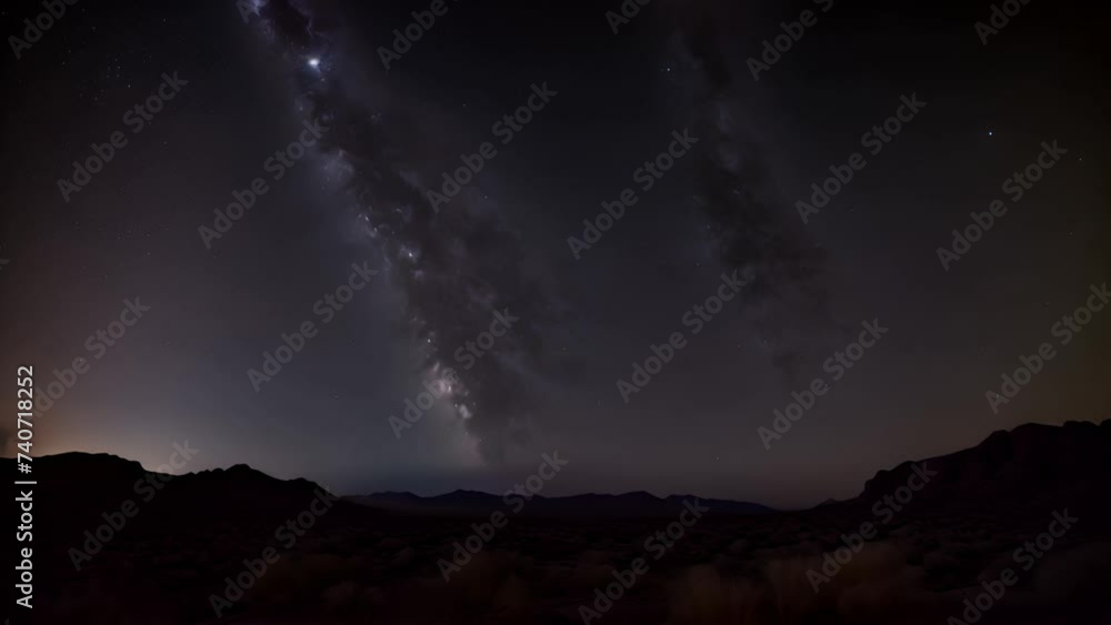 Night sky filled with stars hovers over a towering mountain range, creating a stunning natural landscape under the darkness of night Night sky filled with stars hovers over a towering mountain range, creating a stunning natural landscape under the darkness of night