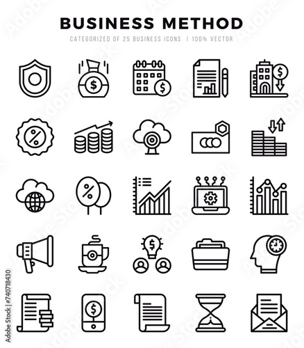 Εκτύπωση καμβά Vector Business Method types icon set in Lineal style