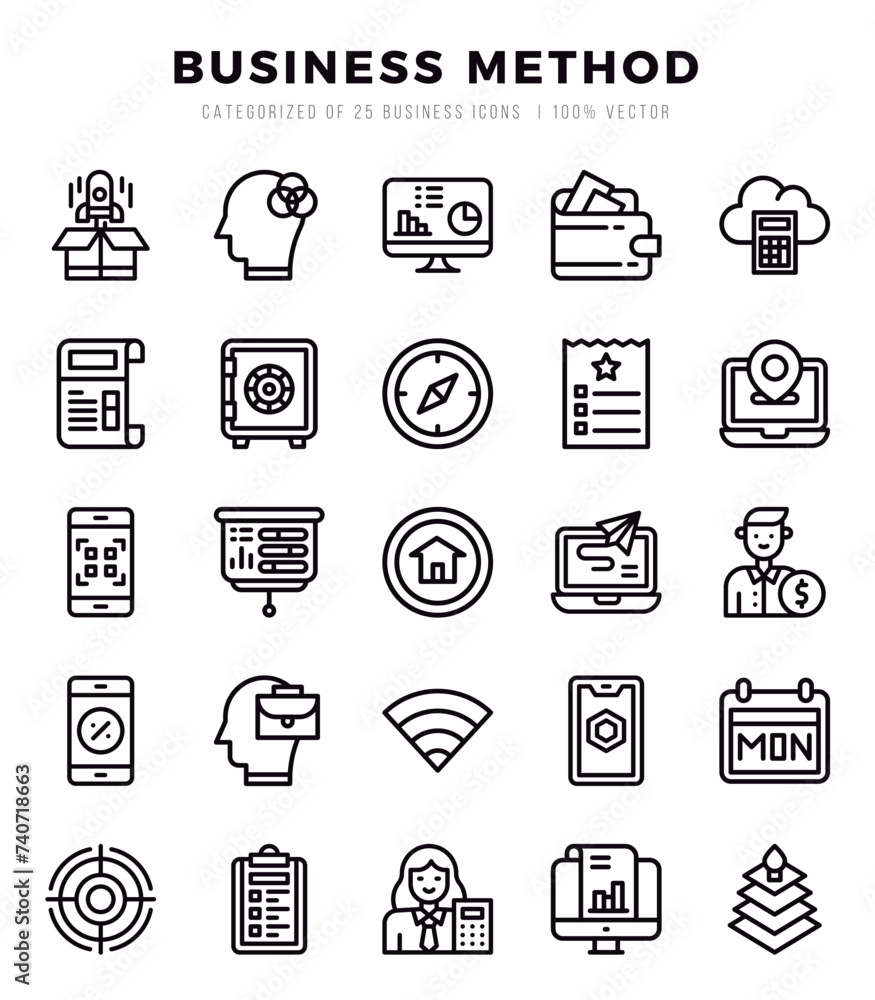 Business Method Lineal icons collection. 25 icon set. Vector illustration. Business Method Lineal icons collection. 25 icon set. Vector illustration.