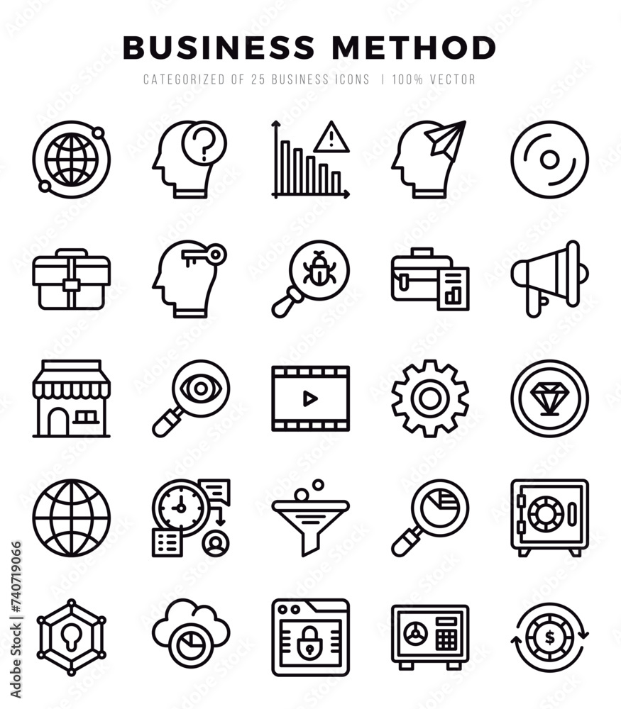 Business Method Icons Pack Lineal Style. Vector illustration.