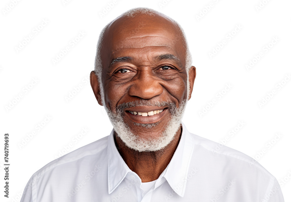 Smiling African American elderly man with grey beard, cut out Smiling African American elderly man with grey beard, cut out