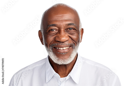 Smiling African American elderly man with grey beard, cut out