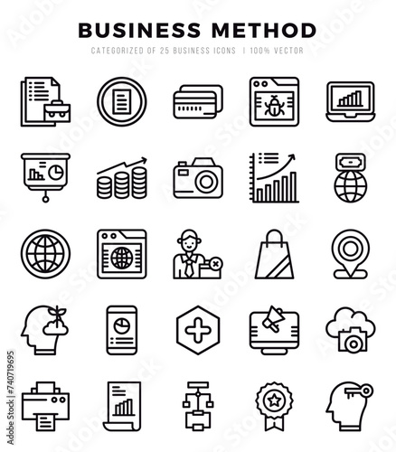 Business Method Lineal icons collection. 25 icon set. Vector illustration. photo