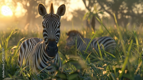 Zebra in the grass nature habitat, National Park
