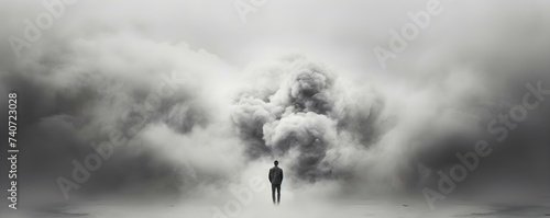 A symbolic portrayal of depression with a human figure enveloped in cloud. Concept Conceptual Photography, Depression Representation, Cloud Enveloped Figure