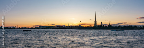 view from the palace embankment of the Peter and Paul Fortress at sunset