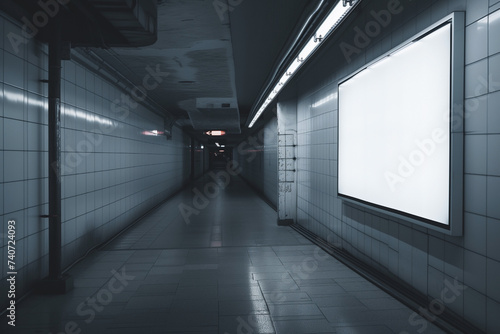 empty white billboard or banner in underground passage