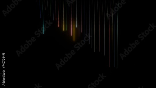 3d animation, abstract black background neon curves wall lines  with pink blue neon lines go up and disappear , ultraviolet pink blue neon lights animation backdrop 4k photo