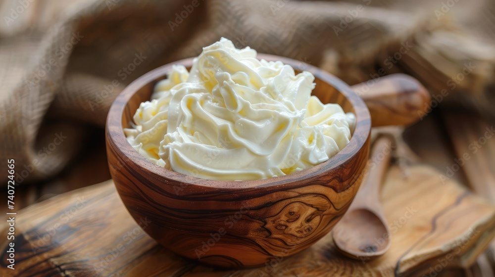 Homemade yogurt or sour cream in a rustic bowl Homemade yogurt or sour cream in a rustic bowl