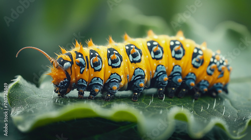 A caterpillar munching on a leaf, its tiny jaws moving rhythmically as it feeds. © IBRAHEEM'S AI